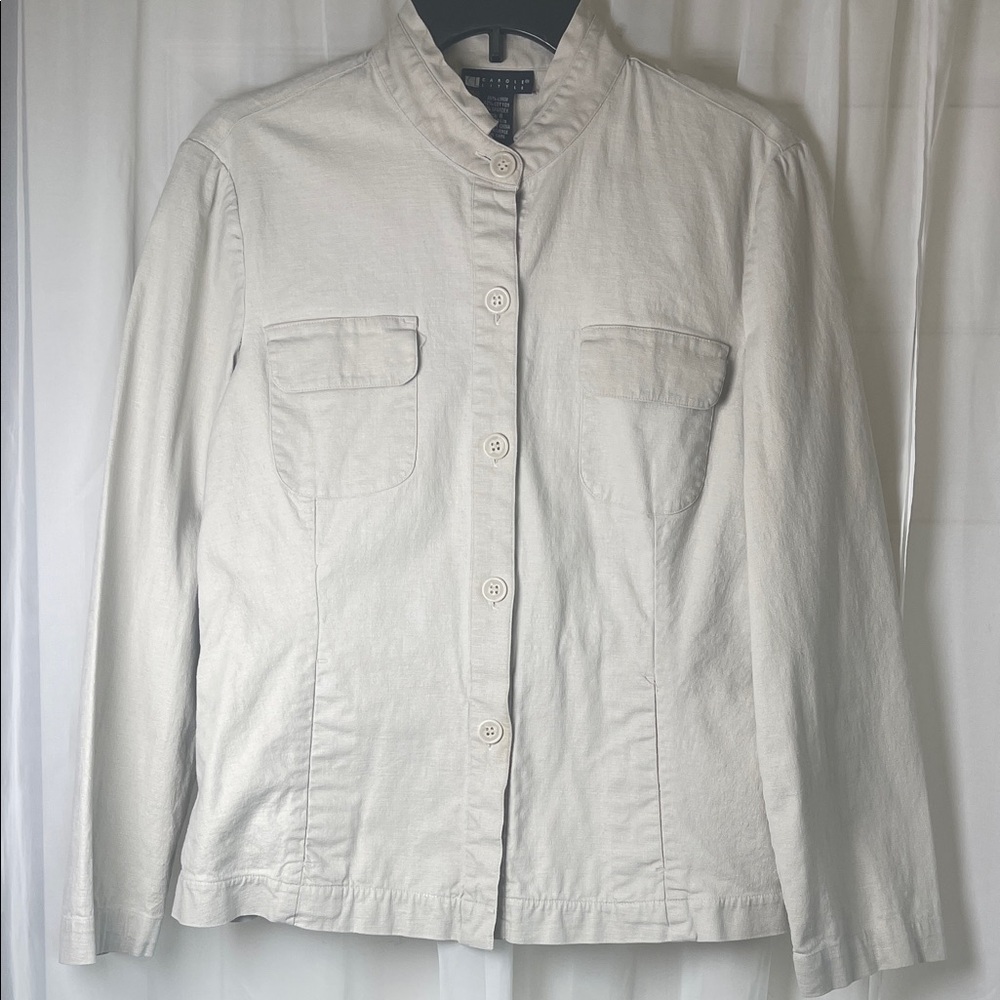 Vintage Carole Little Linen blazer with mandarin collar